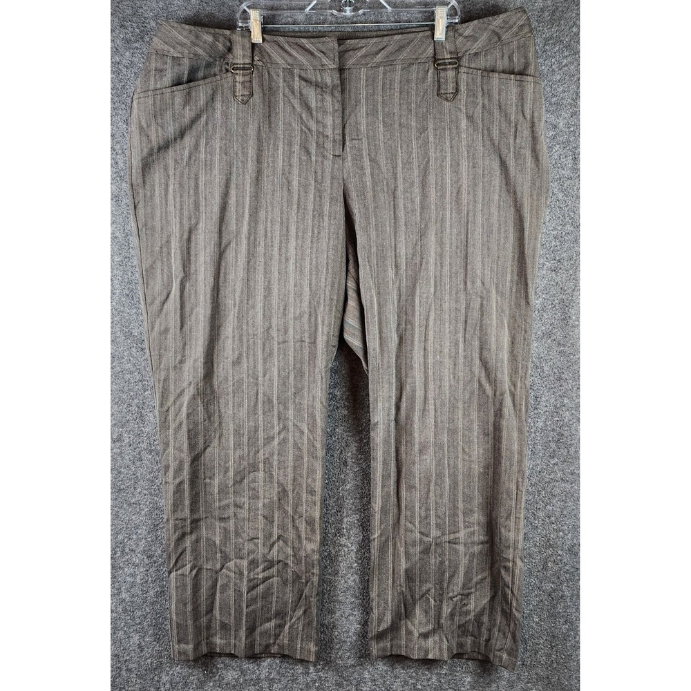 Lane Bryant Dress Pants Womens 28 Brown Herringbone Pinstripe Stretch EUC
